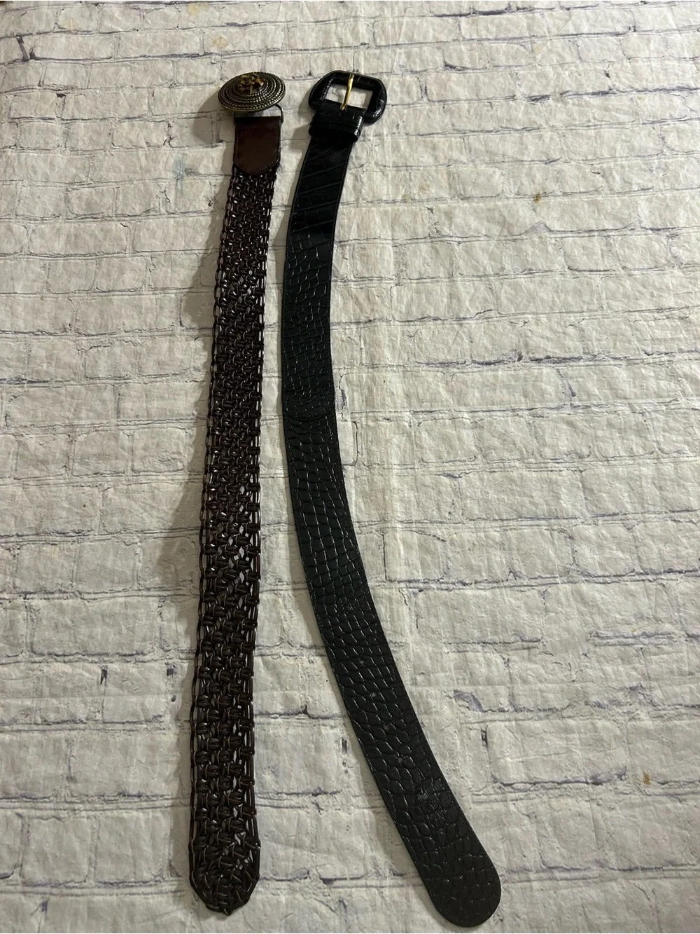 PATRICIA GREEN BLACK WIDE CROC COVER BUCKLE & BROWN EMBELLISHED BUCKLE BOHO BELT